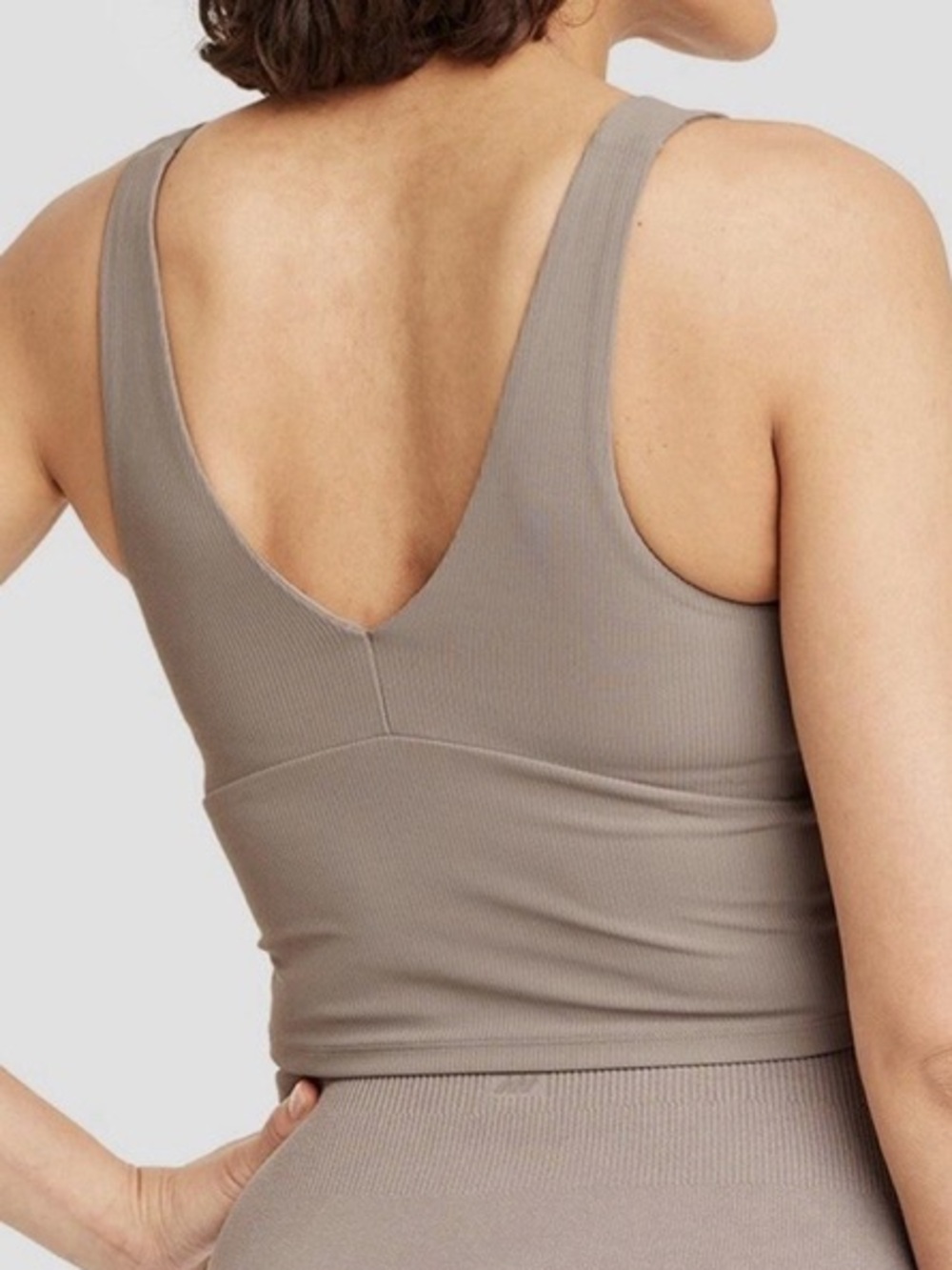 All In Motion V-Neck Ribbed Athletic Crop Tank | Women’s Small | Taupe - Picture 2 of 9